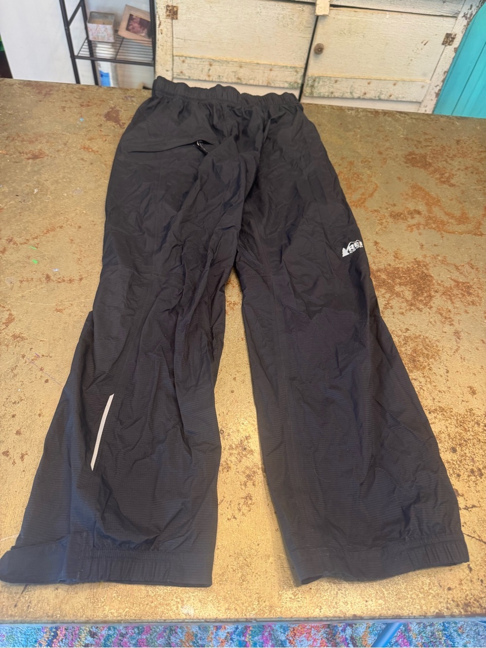 Black Outdoor Rain Pants with Reflective Detail